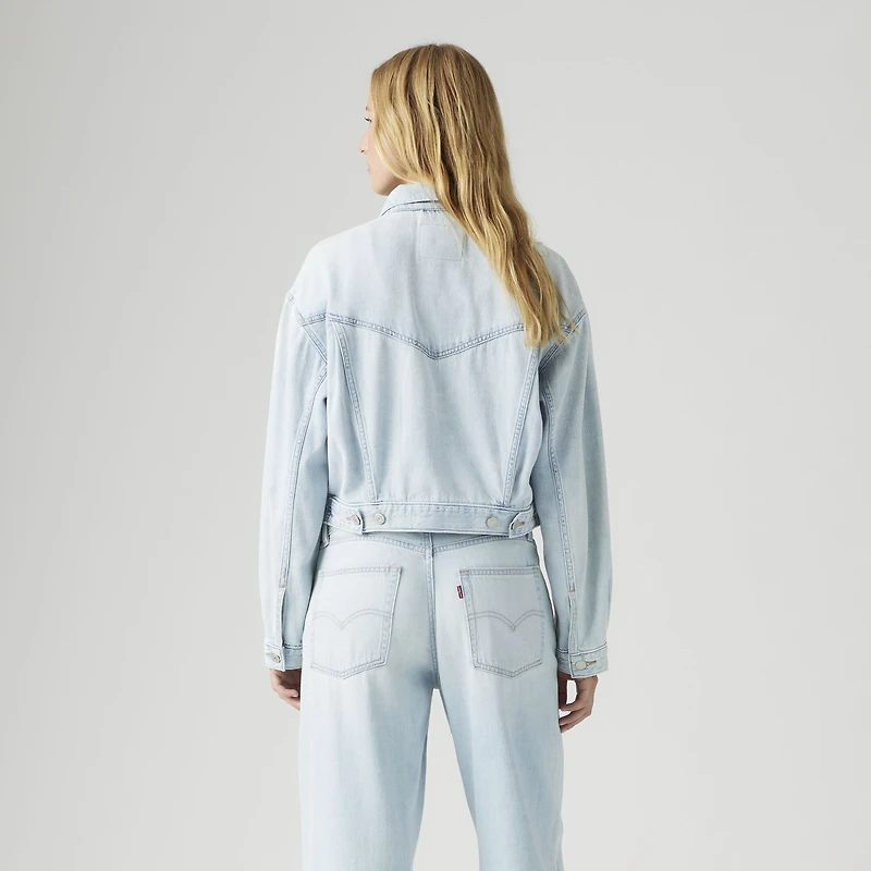 Shrunken '90s Linen+ Denim Lightweight Trucker Jacket