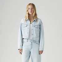 Shrunken '90s Linen+ Denim Lightweight Trucker Jacket