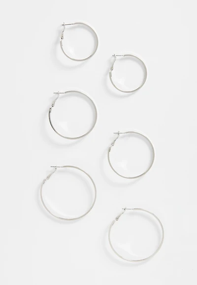 3 Pack Silver Hoop Earring Set