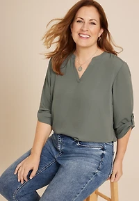 Plus Atwood 3/4 Sleeve Popover Blouse