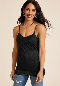 Lace Trim Crinkle Cami