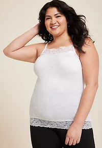 Plus Solid Lace Trim Crinkle Cami