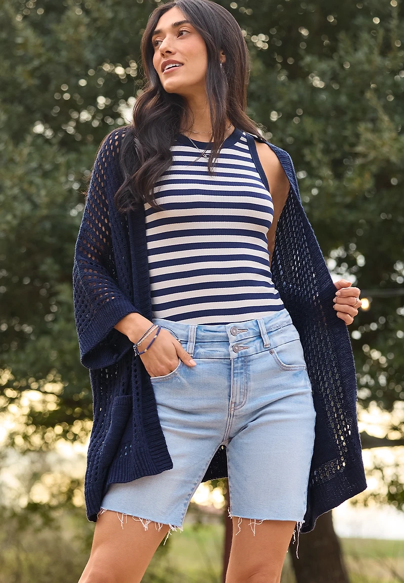 KanCan™ High Rise Stacked Waist Double Button 8in Bermuda Short