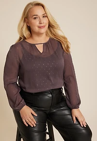 Plus Leighton Gold Clip Dot Blouse