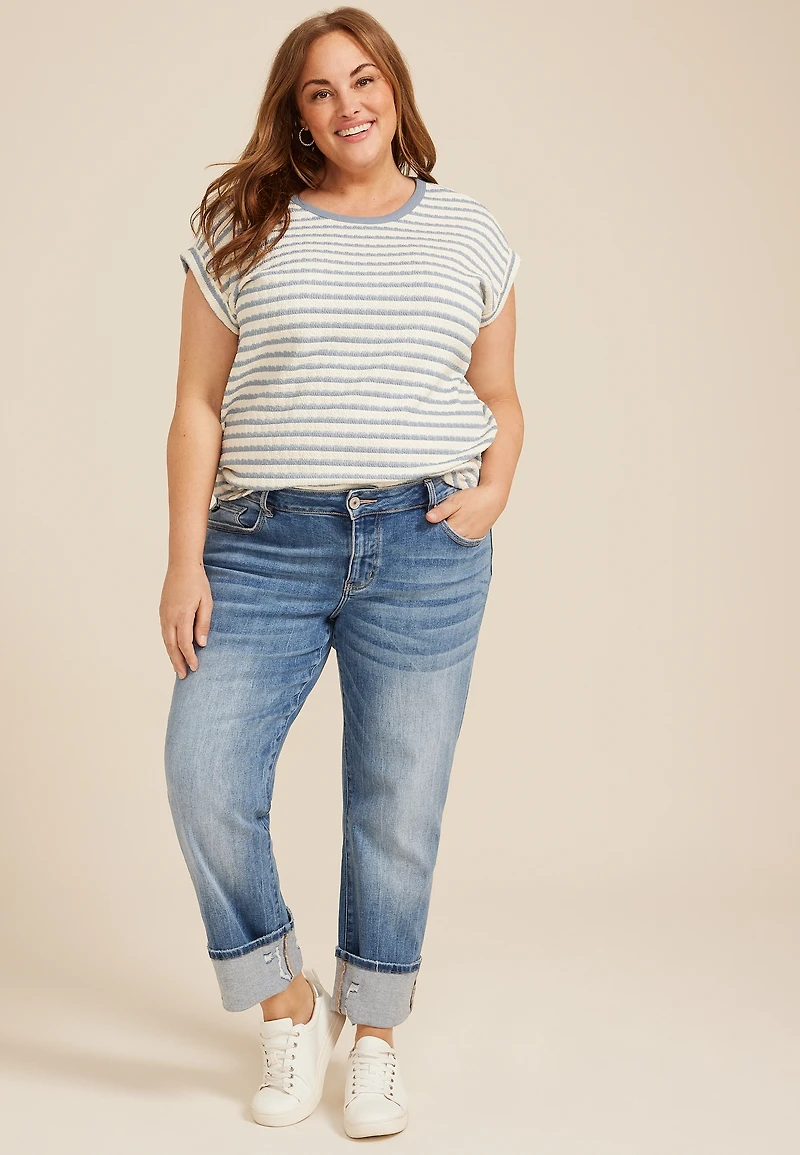 Plus KanCan™ Mid Rise Ripped Cuff Hem Slim Straight Ankle Jean