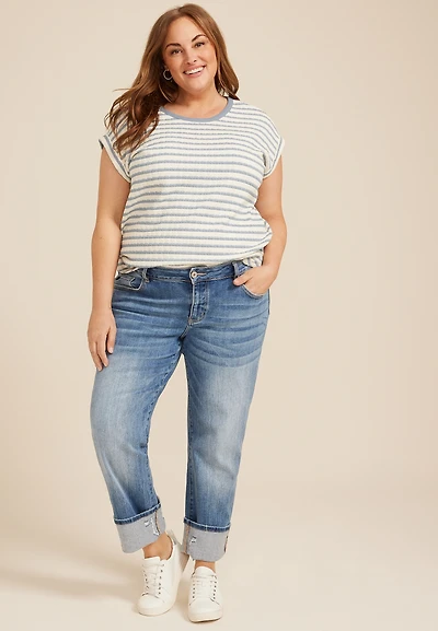 Plus KanCan™ Mid Rise Ripped Cuff Hem Slim Straight Ankle Jean