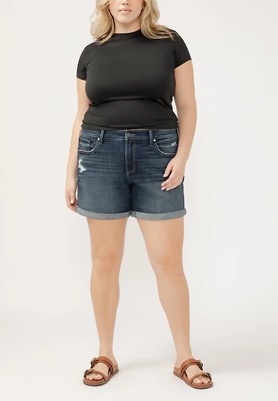 Plus Silver Jeans Co.® Mid Rise Luxe Stretch Rolled Hem 6in Boyfriend Short