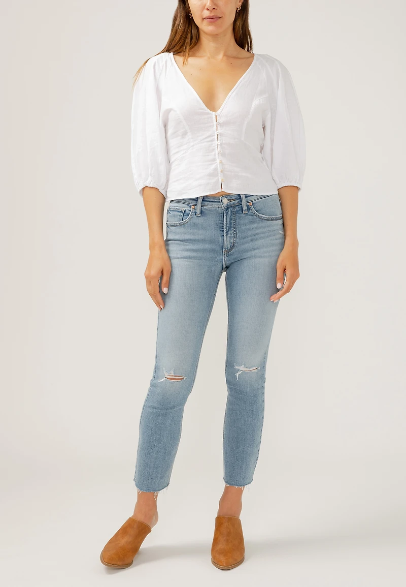 Silver Jeans Co.®Most Wanted Mid Rise Raw Hem Ankle Straight Jean