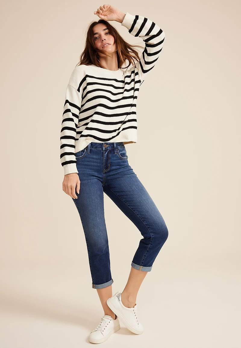 m jeans by maurices™ Classic Dark Mid Rise Rolled Hem Straight Crop Jean