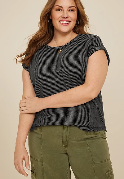 Plus 24/7 Clara Wavy Ribbed Short Sleeve Tee