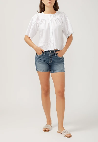 Silver Jeans Co.® Suki Curvy Mid Rise Luxe Stretch Rolled Hem 4in Short