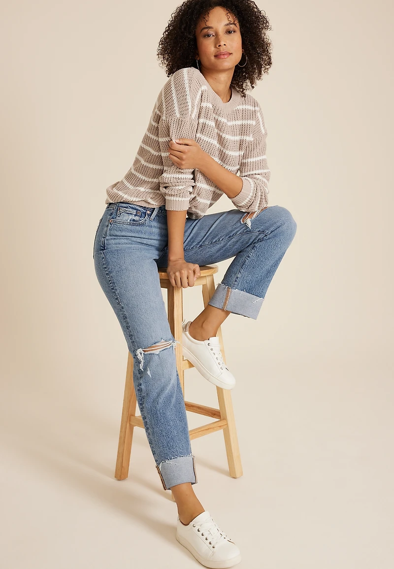 edgely™ High Rise Raw Cuff Hem Relaxed Straight Jean