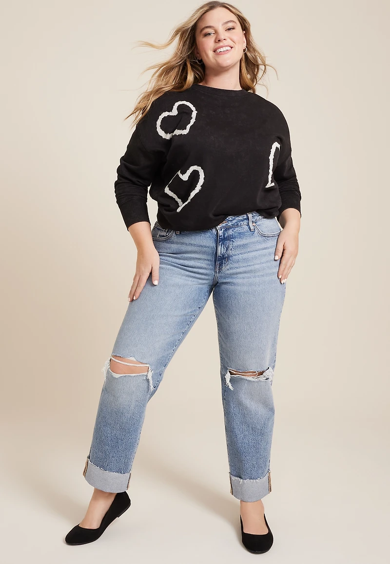 Plus edgely™ High Rise Raw Cuff Hem Relaxed Straight Jean