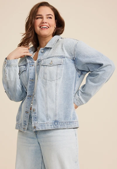 Plus Light Nonstretch Sparkle Denim Jacket