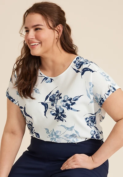 Plus Size Delton Zipper Back Blouse