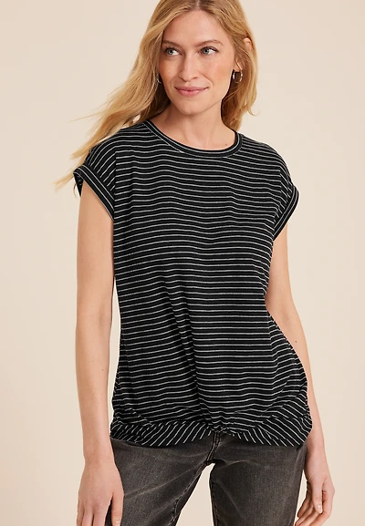 24/7 Austin Striped Knot Hem Short Sleeve Tee