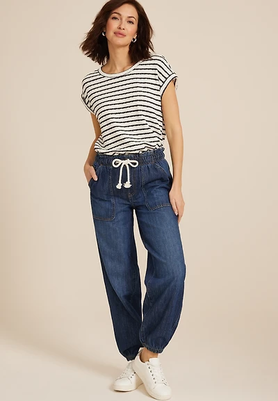 Soft Dark Denim Mid Rise Ankle Jogger