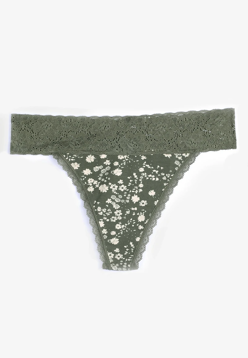 Simply Comfy Cotton Floral Thong Panty