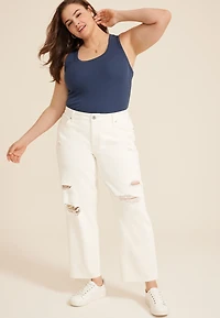 Plus edgely™ High Rise Raw Hem Relaxed Straight Ankle Jean