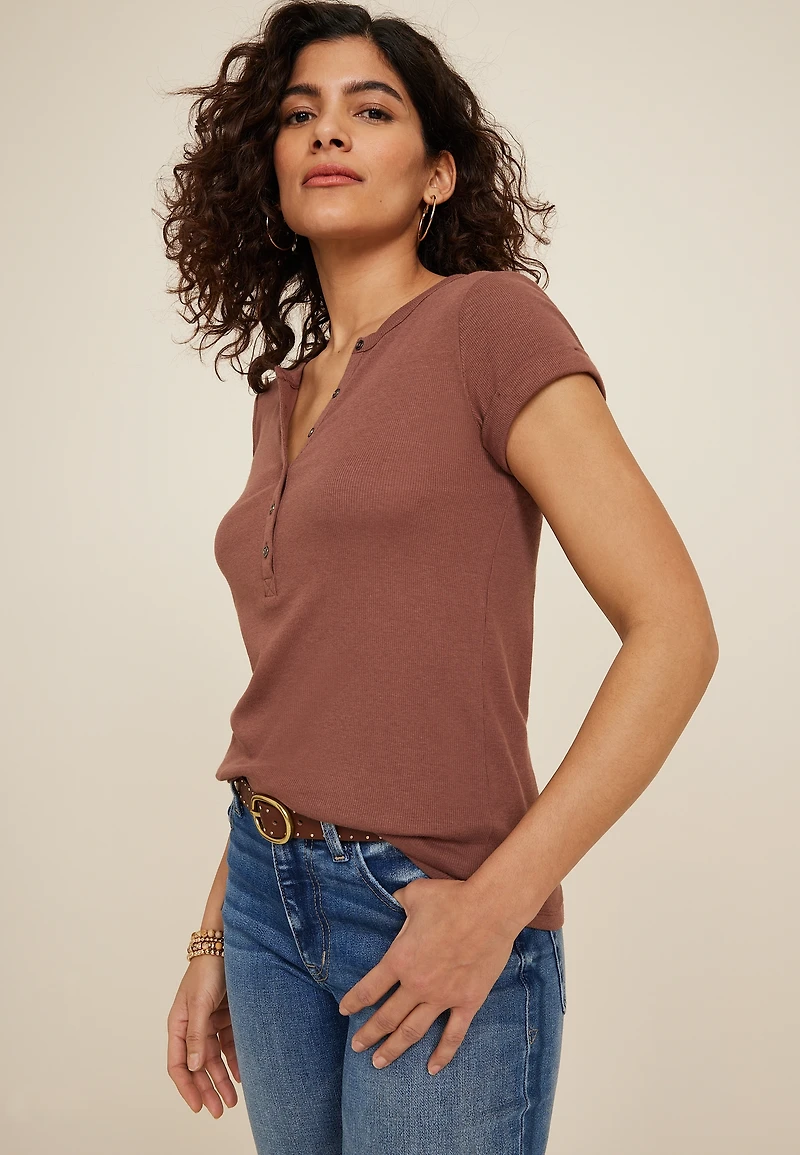 Ribbed Henley Short Sleeve Tee