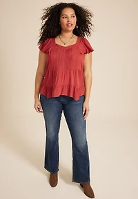 Plus Size Flutter Sleeve V Neck Blouse