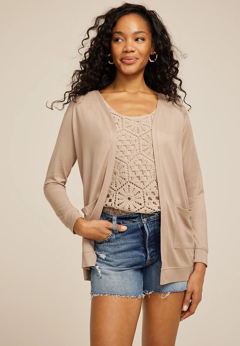 Knit Open Front Pocket Cardigan
