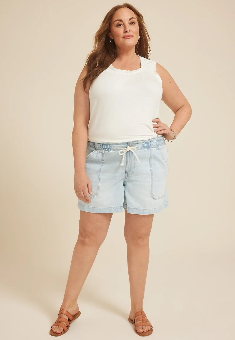 Plus Size m jeans by maurices™ Soft Light High Rise Drawstring 6in Short