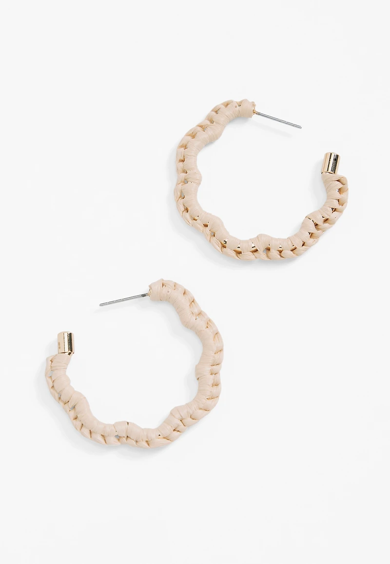 Raffia Wrapped Wavy Hoop Earrings