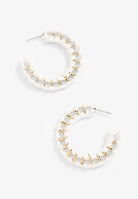 White Raffia Wrapped Hoop Earrings