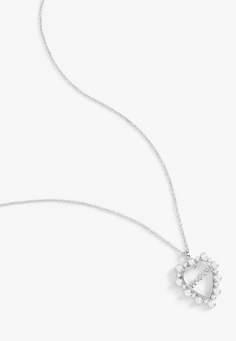 Mom Heart Shaped Pearl Pendant Necklace