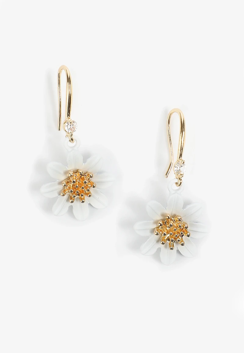 White And Gold Floral Drop Earrings