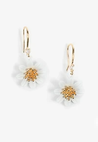White And Gold Floral Drop Earrings