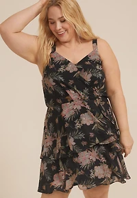 Plus Bare Surplice Floral Tiered Mini Dress