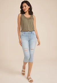 m jeans by maurices™ High Rise Ripped Button Fly Capri