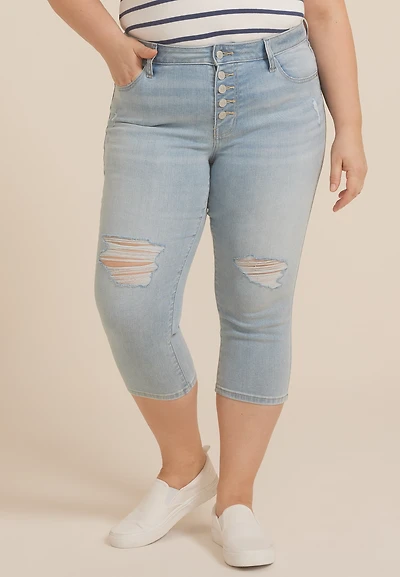 Plus m jeans by maurices™ High Rise Ripped Button Fly Capri