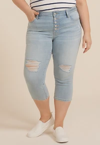 Plus m jeans by maurices™ High Rise Ripped Button Fly Capri