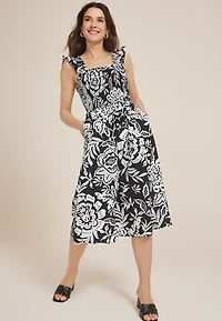 Floral Flutter Poplin Midi Dress