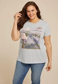 Plus Mountain Floral Embroidered Classic Fit Graphic Tee