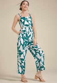 Bare Printed Side Cut Out Cropped Jumpsuit