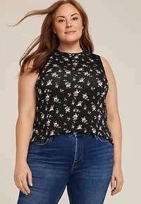 Plus Floral Lattice Trim Tank Top