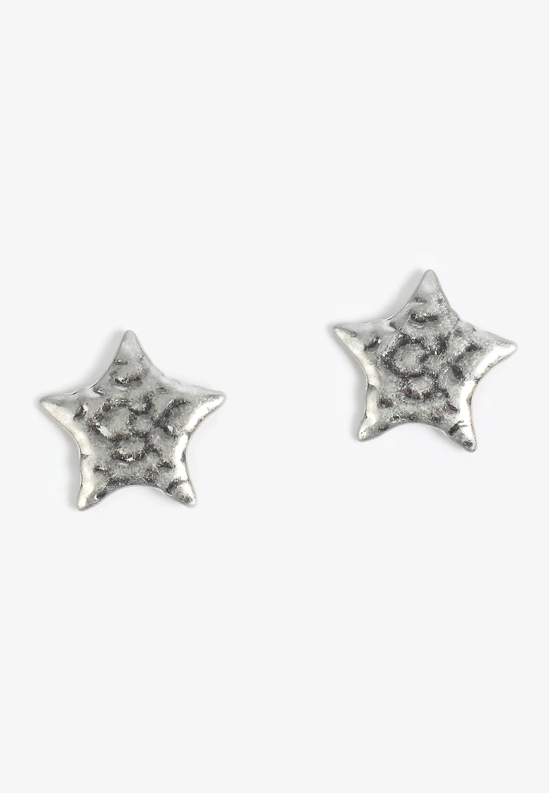 Silver Hammered Star Earrings