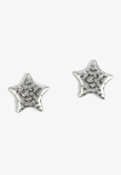 Silver Hammered Star Earrings