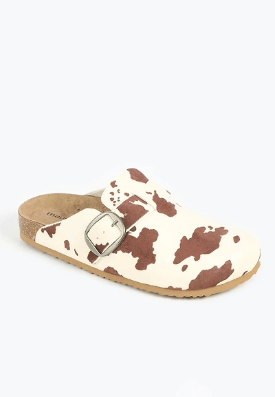 SuperCush Chloe Cowprint Closed Toe Footbed Clog