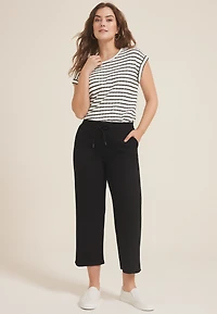Ribbed Scuba Knit High Rise Wide Leg Cropped Pant