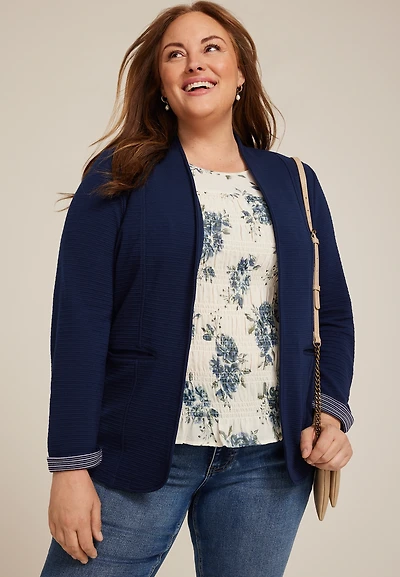 Plus Collarless Knit Open Front Blazer