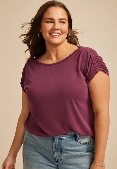 Plus 24/7 Fairhaven Ruched Shoulder Tee