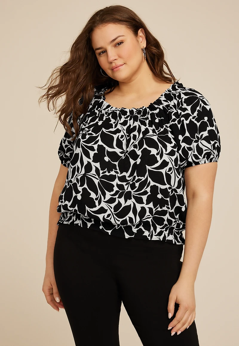 Plus Size Printed Off The Shoulder Top