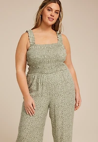 Plus Size Floral Smocked Jumpsuit