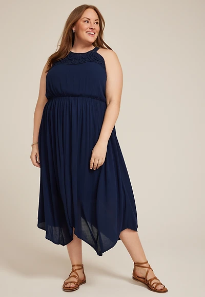 Plus Bare Crochet Halter Neck Midi Dress