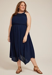 Plus Bare Crochet Halter Neck Midi Dress